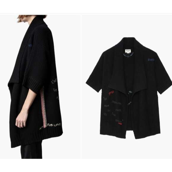 ZADIG & VOLTAIRE West Open Cashmere Cardigan In Noir XS/S - Picture 3 of 14